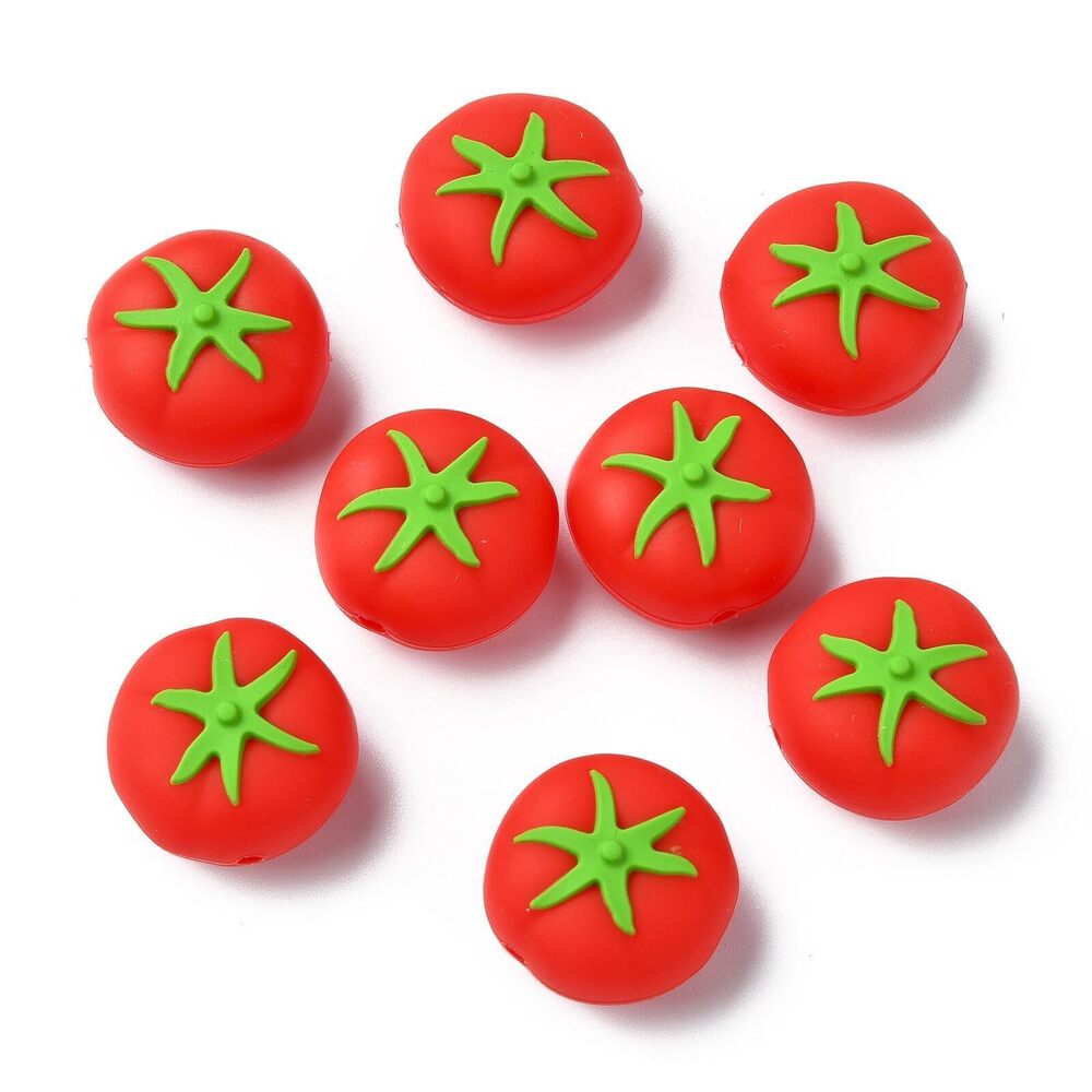 9889 10 Pcs Red Silicone Tomato Beads Vegetable Fruit Cute Food Spacer